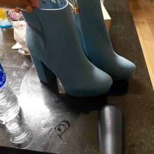 Chic Light Blue Platform Ankle Boots with Block Heel